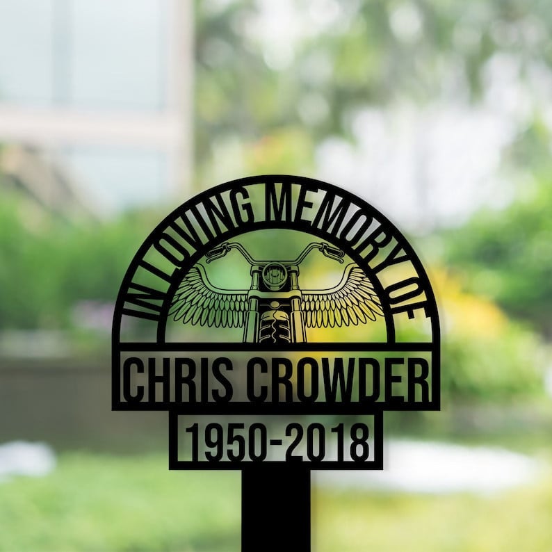 Personalized Memorial Stake WITH LED/WITHOUT LED Light Motorcycle With Wings In Loving Memory Of Biker Sympathy Gift For Biker