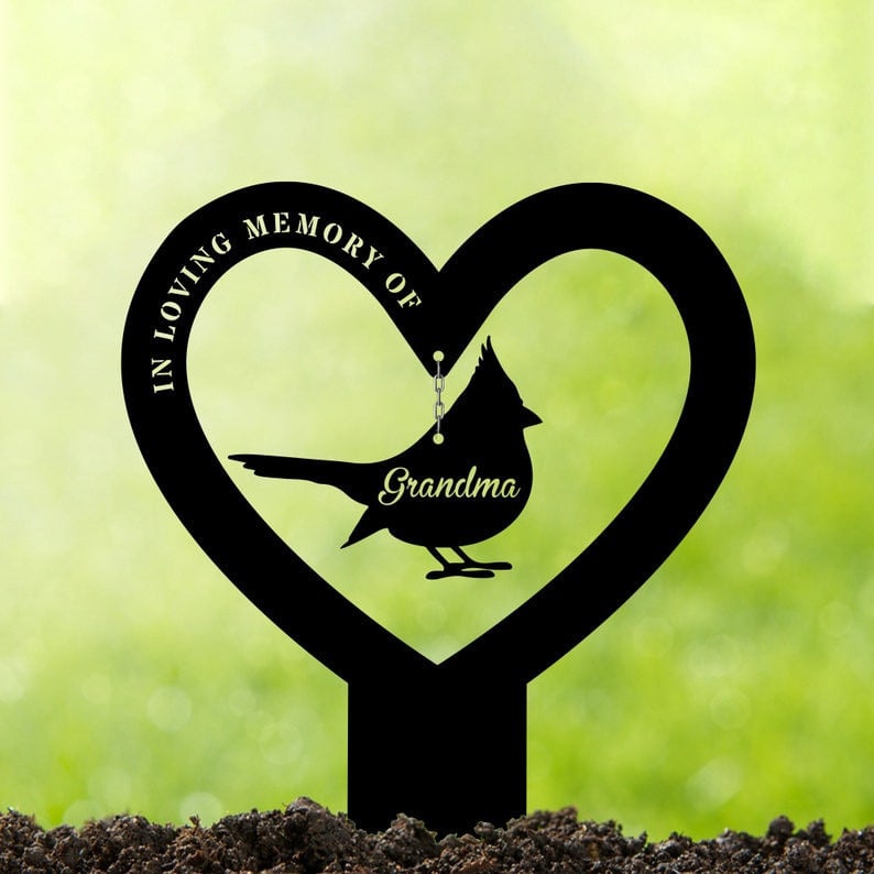 Personalized Heart Plaque In Loving Memory Cardinal Stake WITH LED/WITHOUT LED Light Memorial Plaque Sympathy Gift For Loss Garden Sign