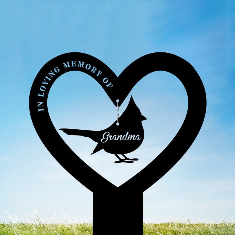 Personalized Heart Plaque In Loving Memory Cardinal Stake WITH LED/WITHOUT LED Light Memorial Plaque Sympathy Gift For Loss Garden Sign