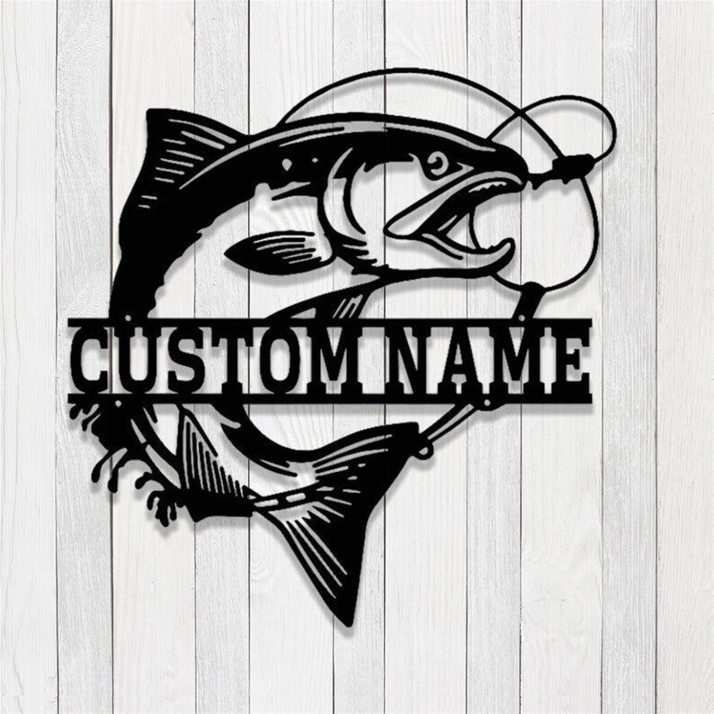 Personalized Fishing Metal Sign LED Fishing Metal Wall Art Custom Fishing Metal Sign Fish Wall Decor Fisherman Gift Pond Sign