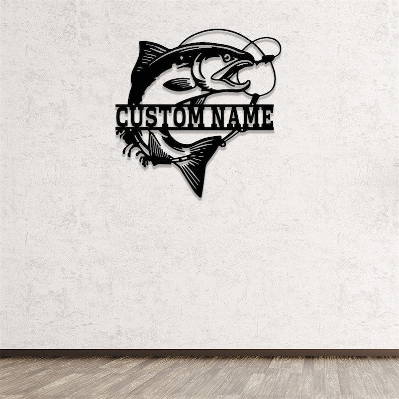 Personalized Fishing Metal Sign LED Fishing Metal Wall Art Custom Fishing Metal Sign Fish Wall Decor Fisherman Gift Pond Sign