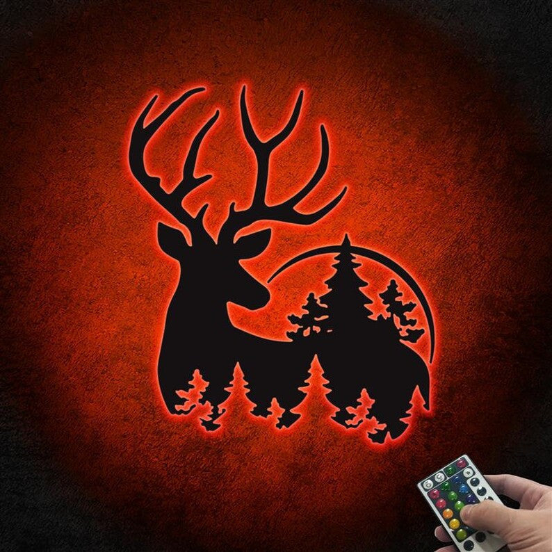 Deer Buck Head Metal Sign WITH LED/WITHOUT LED light Deer Hunting Signs Hunting Deer Wall Decor Deer Head Metal Art Hunting Gifts For Men