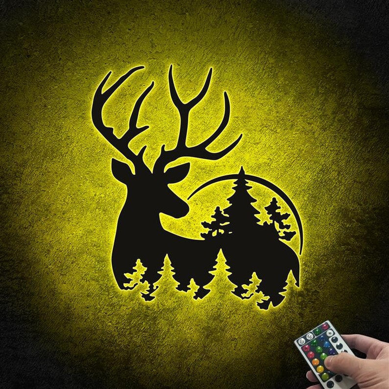 Deer Buck Head Metal Sign WITH LED/WITHOUT LED light Deer Hunting Signs Hunting Deer Wall Decor Deer Head Metal Art Hunting Gifts For Men