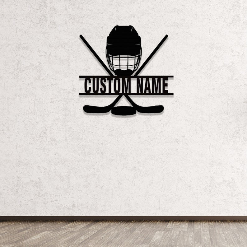 Personalized Hockey Metal Sign LED Hockey Stick Metal Wall Art Custom Hockey Player Name Sign Decoration for Living Room Hockey Wall Decor
