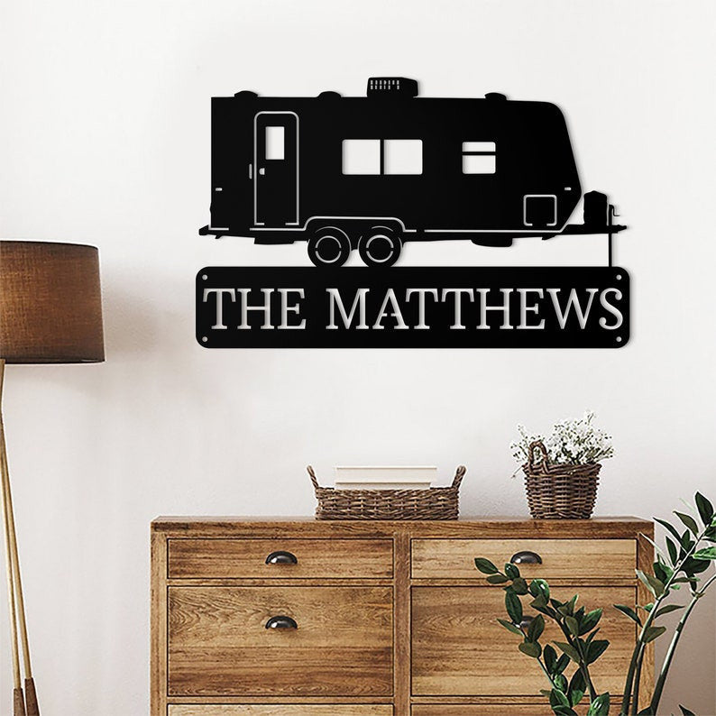 Personalized RV Trailer Monogram Metal Sign WITH LED/WITHOUT LED Light Custom Camping Name Metal Wall Art Campsite Decor Camper Gift Happy Campers