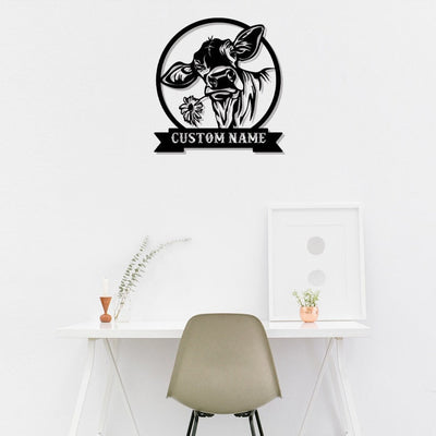 Cow Custom Name Metal Sign Wall Art WITH LED/WITHOUT LED Lights Personalized Family Name Sign Metal Wall Decor Housewarming Gift