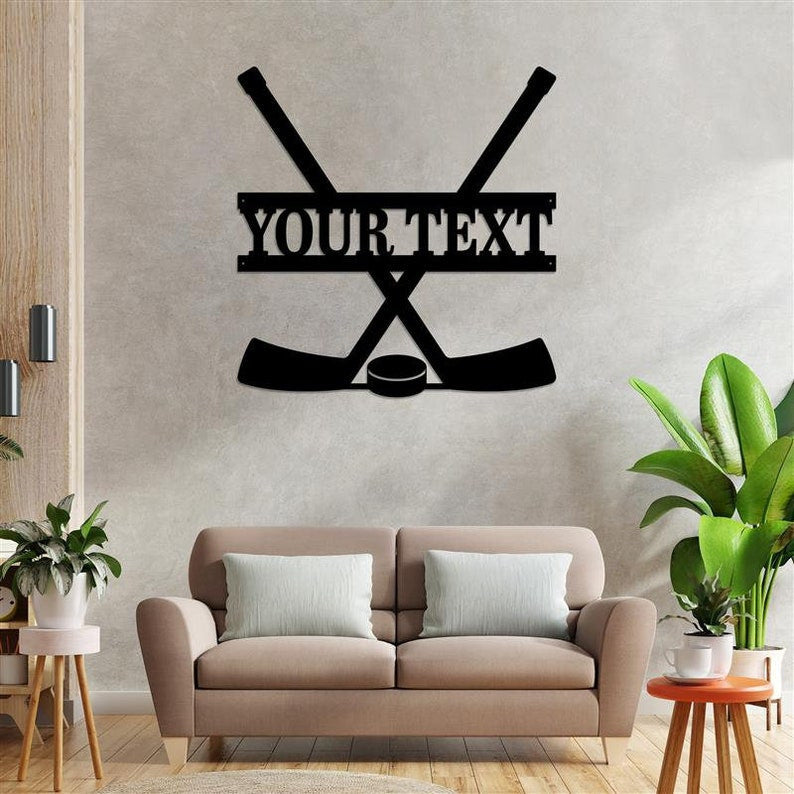 Personalized Hockey Sticks Metal Sign WITH LED/WITHOUT LED Lights Kids Room Decor Gift for Hockey Player Gifts For Hockey Lover Hockey Stick Decor