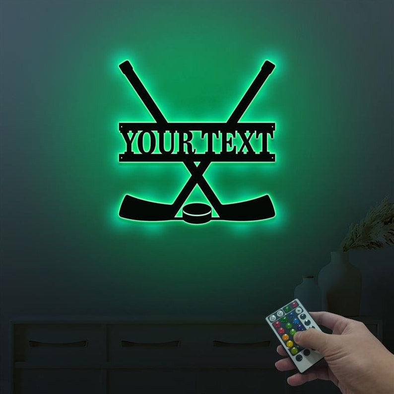 Personalized Hockey Sticks Metal Sign WITH LED/WITHOUT LED Lights Kids Room Decor Gift for Hockey Player Gifts For Hockey Lover Hockey Stick Decor