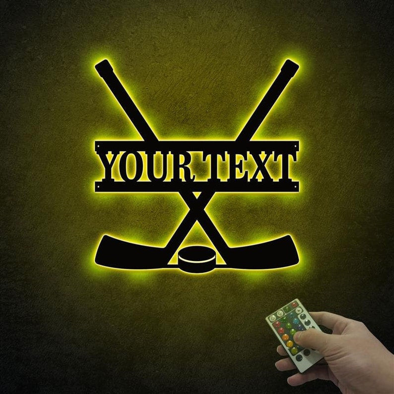 Personalized Hockey Sticks Metal Sign WITH LED/WITHOUT LED Lights Kids Room Decor Gift for Hockey Player Gifts For Hockey Lover Hockey Stick Decor
