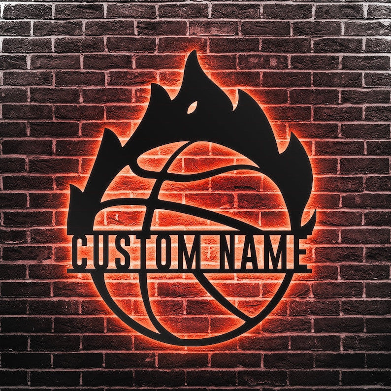 Custom Basketball Metal Wall Art Personalized Basketball Sign WITH LED/WITHOUT LED Lights Basketball Player Name Sign Gift