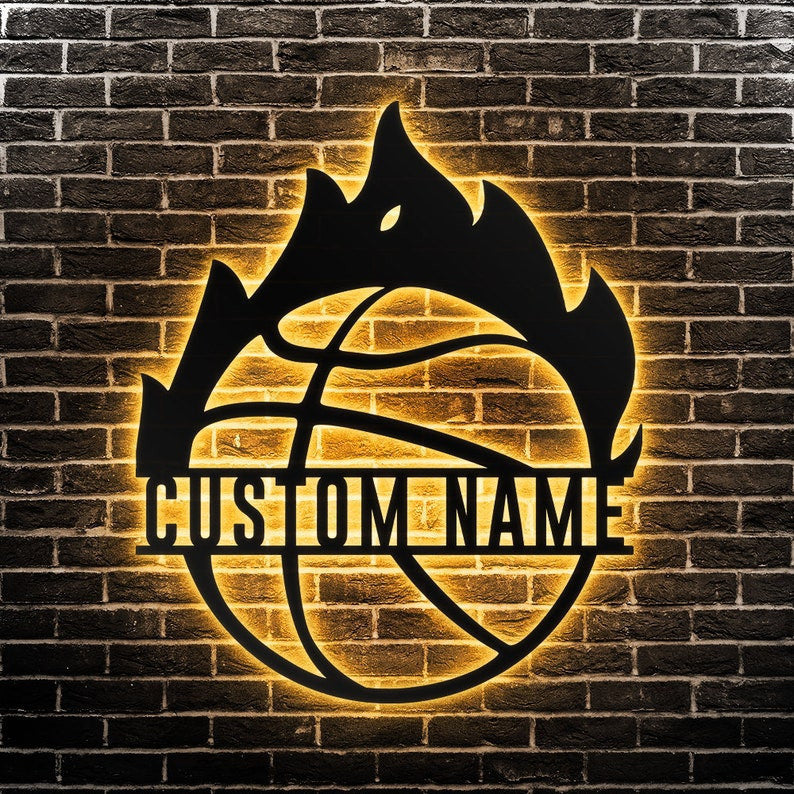Custom Basketball Metal Wall Art Personalized Basketball Sign WITH LED/WITHOUT LED Lights Basketball Player Name Sign Gift