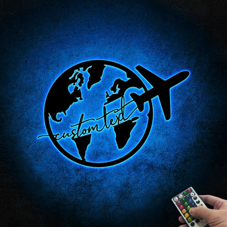 Personalized Travel Metal Sign WITH LED/WITHOUT LED Lights Plane Sign Plane Around The World Love Traveling Unique Sign