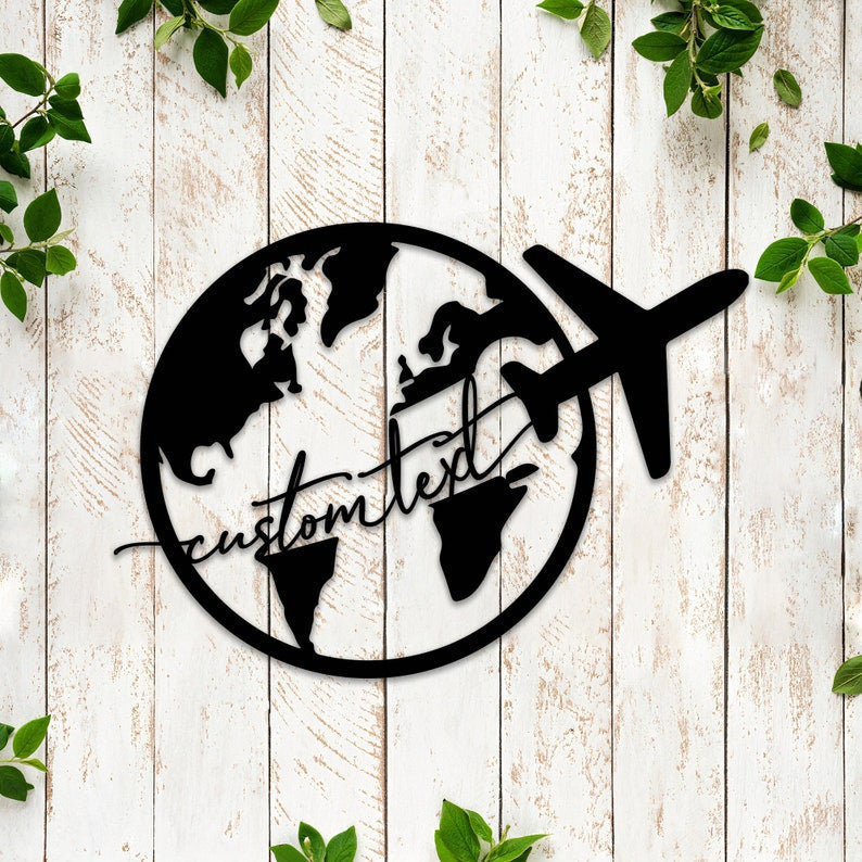 Personalized Travel Metal Sign WITH LED/WITHOUT LED Lights Plane Sign Plane Around The World Love Traveling Unique Sign