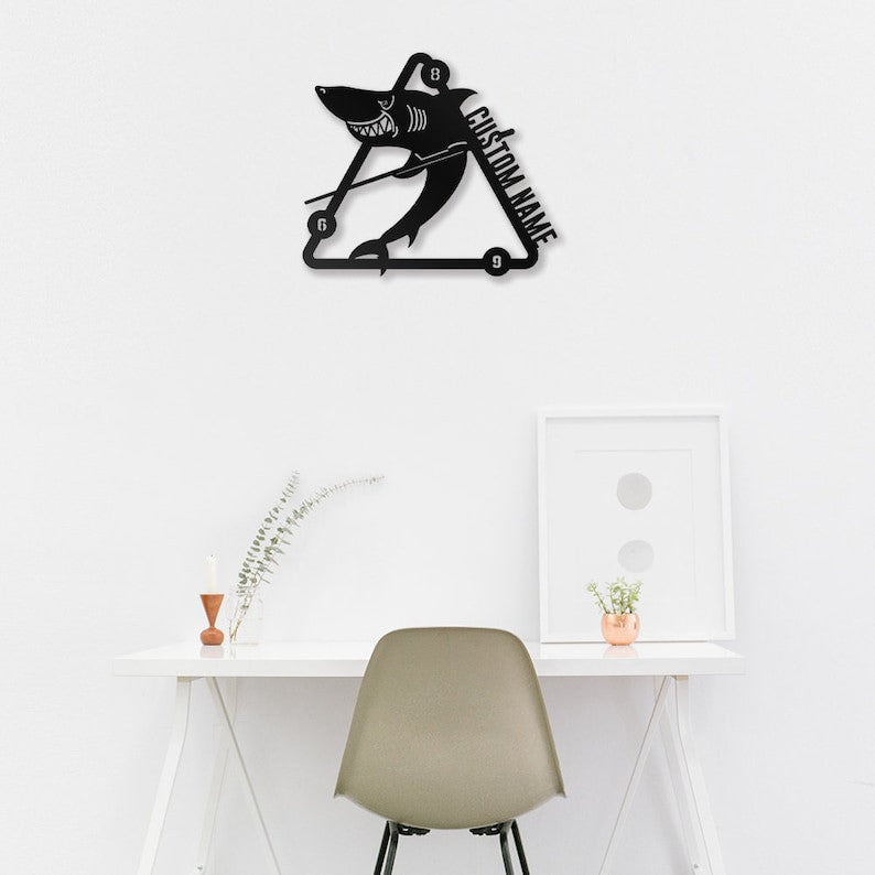 Custom Shark Pool Metal Wall Art Personalized Billiards Room Name Sign WITH LED/WITHOUT LED Lights Living Room Decor Pool Player Gift