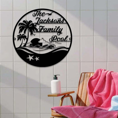 Personalized Family Pool Sign Swimming Pool Metal Sign Custom Family Name Pool Sign Oasis Sign Patio Decor Poolside Sign Beach House Sign