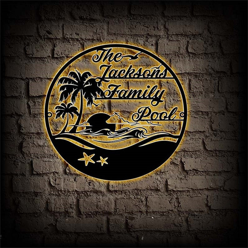Personalized Family Pool Sign Swimming Pool Metal Sign Custom Family Name Pool Sign Oasis Sign Patio Decor Poolside Sign Beach House Sign