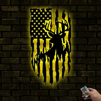 Personalized Deer Buck Head Metal Sign WITH LED/WITHOUT LED light Deer Hunting Campsite Decor Deer Hunting Gifts For Men Hunting Metal Sign