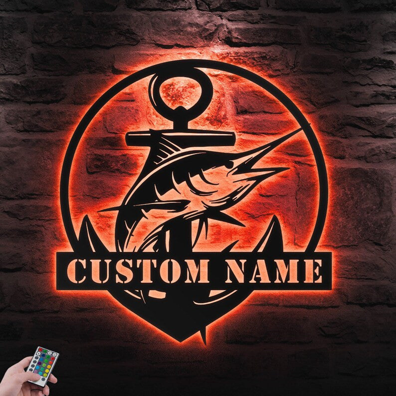 Custom Fishing Metal Sign Personalized Fishing Name Sign WITH LED/WITHOUT LED Lights Bass Fishing Metal Monogram