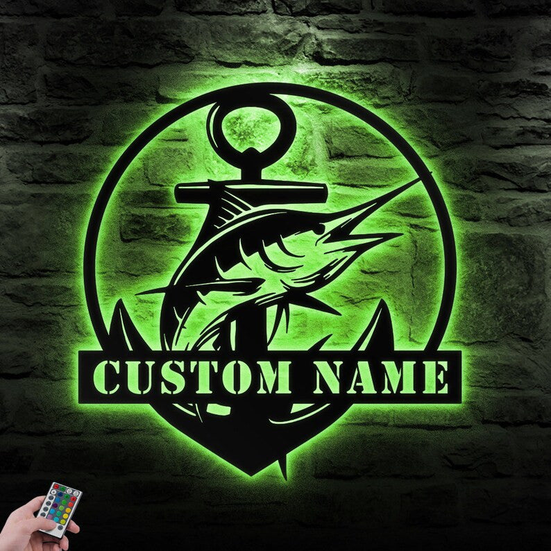 Custom Fishing Metal Sign Personalized Fishing Name Sign WITH LED/WITHOUT LED Lights Bass Fishing Metal Monogram