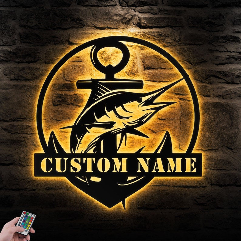 Custom Fishing Metal Sign Personalized Fishing Name Sign WITH LED/WITHOUT LED Lights Bass Fishing Metal Monogram