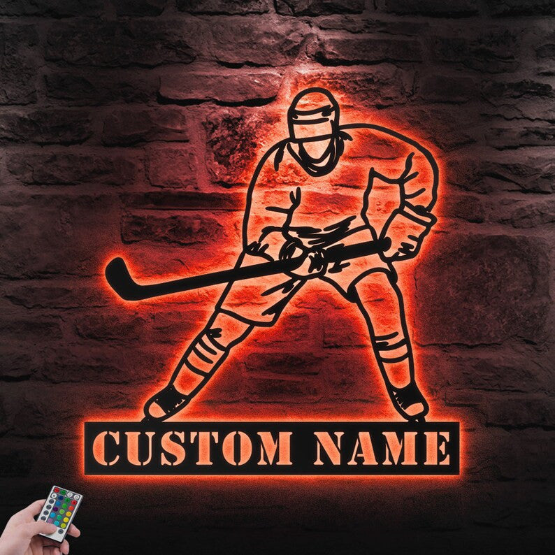Custom Ice Hockey Metal Wall Art Personalized Sign WITH LED/WITHOUT LED Lights Hockey Player Name Sign Gift