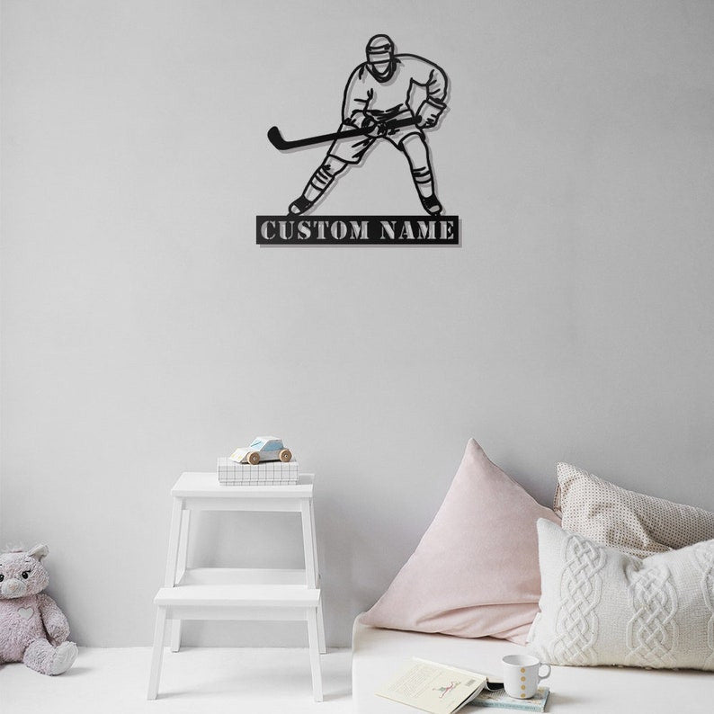 Custom Ice Hockey Metal Wall Art Personalized Sign WITH LED/WITHOUT LED Lights Hockey Player Name Sign Gift