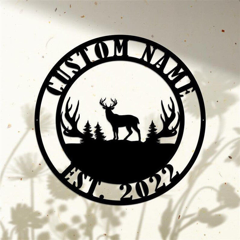 Personalized Deer Buck Head Metal Sign WITH LED/WITHOUT LED light Custom Dear Antler Metal Wall Art For Deer Hunting Campsite Decor Deer Hunting Sign