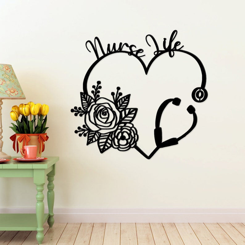 Floral Stethoscope Metal Sign Nurse Life Nurse Office Decor Best Gift For Nurse Sign For Office Nurse Doctor Wall Decoration