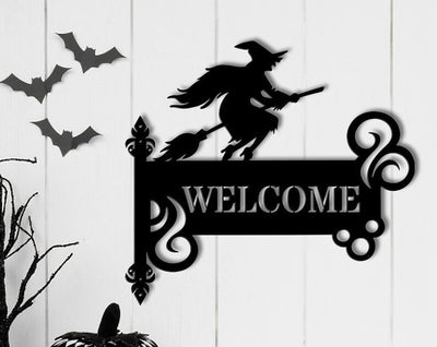Personalized Witch Address Metal Signs Mailbox Decor Yard Decor Outdoor Decor Address Sign Spooky Witch on Broom Sign Halloween Decor