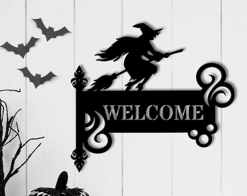 Personalized Witch Address Metal Signs Mailbox Decor Yard Decor Outdoor Decor Address Sign Spooky Witch on Broom Sign Halloween Decor