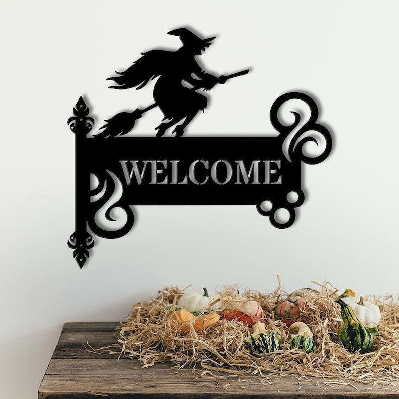 Personalized Witch Address Metal Signs Mailbox Decor Yard Decor Outdoor Decor Address Sign Spooky Witch on Broom Sign Halloween Decor
