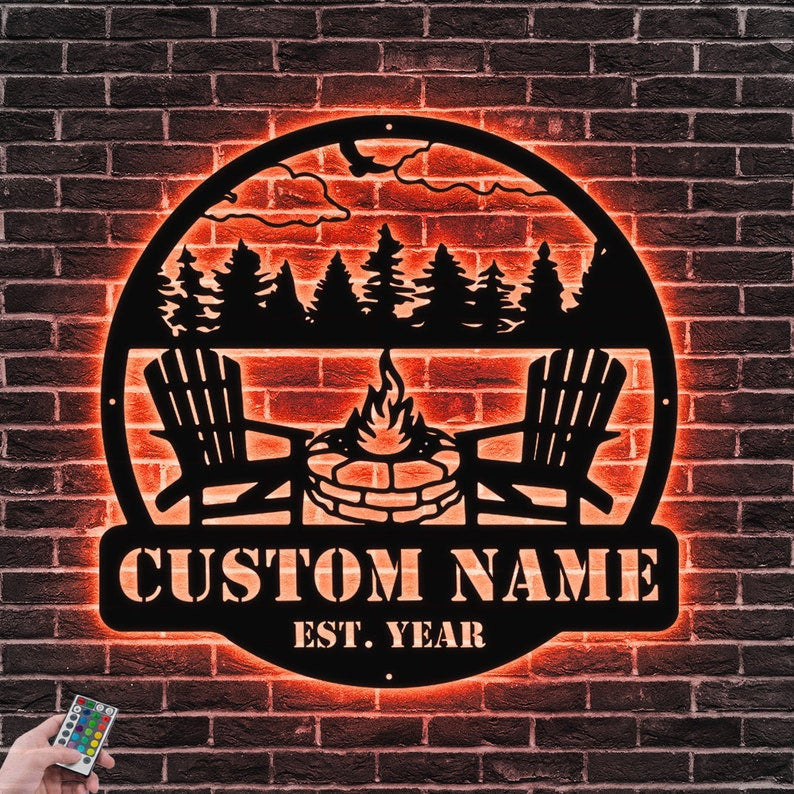 Camping EST Design Custom Name And Number Family Sign Metal Wall Art WITH LED/WITHOUT LED Lights Personalized Family Name Sign Housewarming Gifts