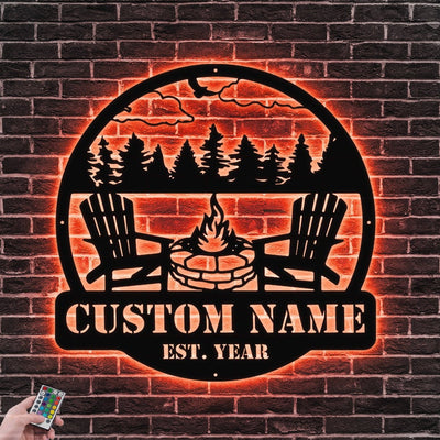 Camping EST Design Custom Name And Number Family Sign Metal Wall Art WITH LED/WITHOUT LED Lights Personalized Family Name Sign Housewarming Gifts