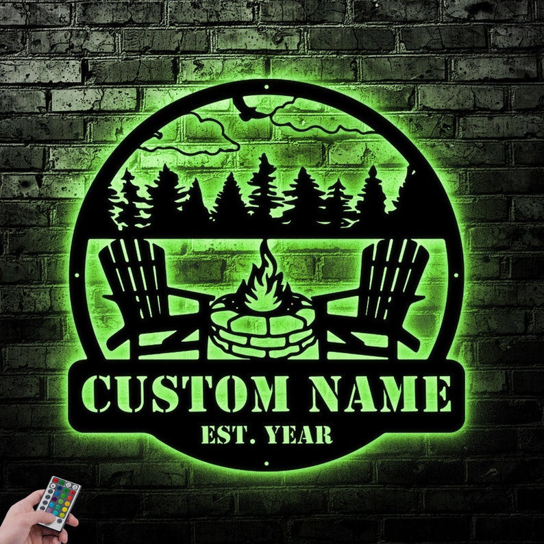Camping EST Design Custom Name And Number Family Sign Metal Wall Art WITH LED/WITHOUT LED Lights Personalized Family Name Sign Housewarming Gifts