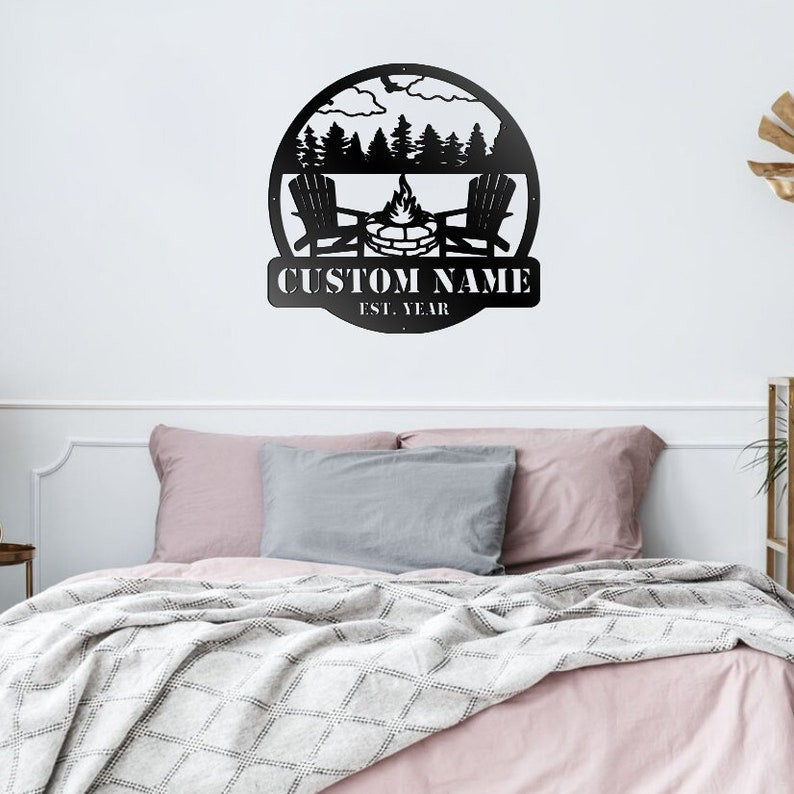 Camping EST Design Custom Name And Number Family Sign Metal Wall Art WITH LED/WITHOUT LED Lights Personalized Family Name Sign Housewarming Gifts