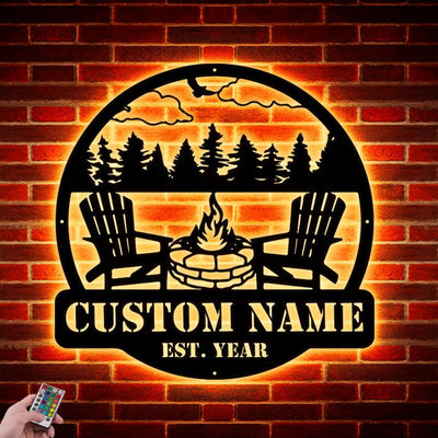 Camping EST Design Custom Name And Number Family Sign Metal Wall Art WITH LED/WITHOUT LED Lights Personalized Family Name Sign Housewarming Gifts