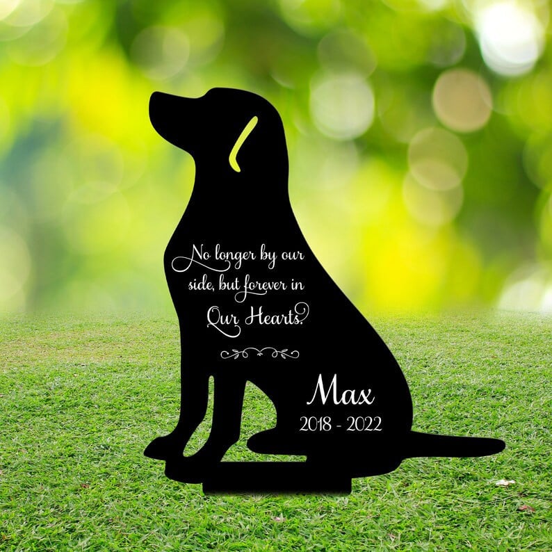 Custom Dog Metal Memorial Stake No Longer By Our Side But Forever In Our Heart Sympathy Sign Pet Loss Stake Grave Marker Pet Supplies