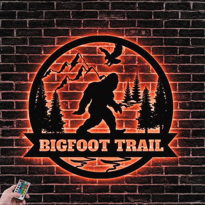Bigfoot Design Family Sign Metal Wall Art WITH LED/WITHOUT LED Lights Family Name Sign Metal Wall Decor Housewarming Gift