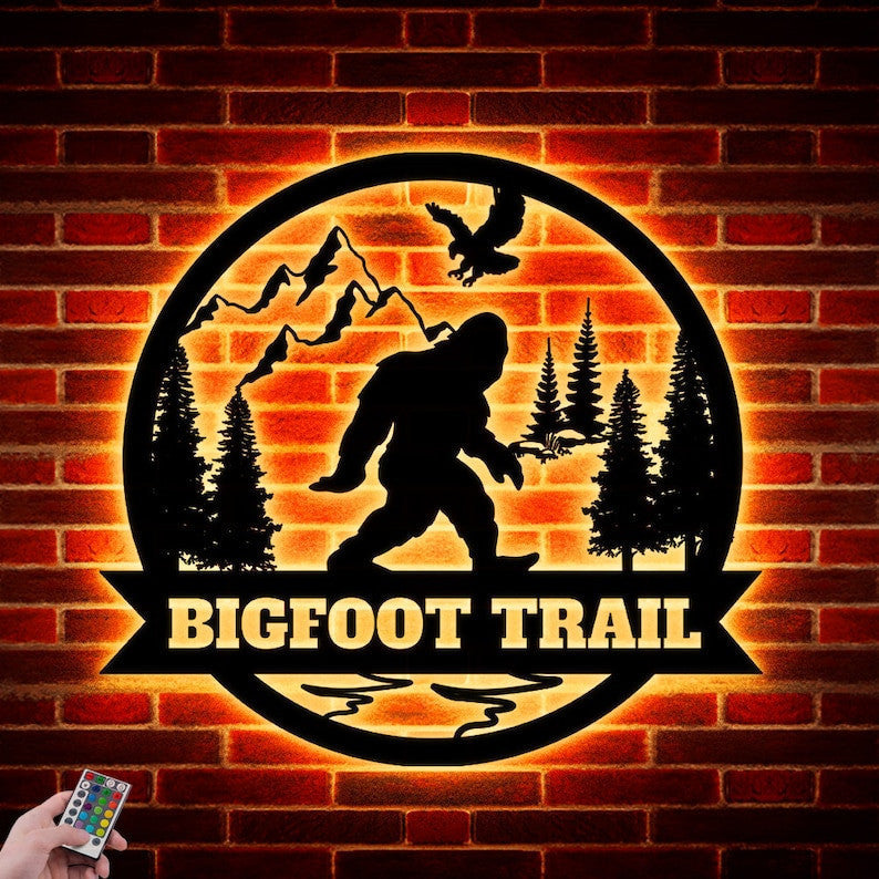 Bigfoot Design Family Sign Metal Wall Art WITH LED/WITHOUT LED Lights Family Name Sign Metal Wall Decor Housewarming Gift