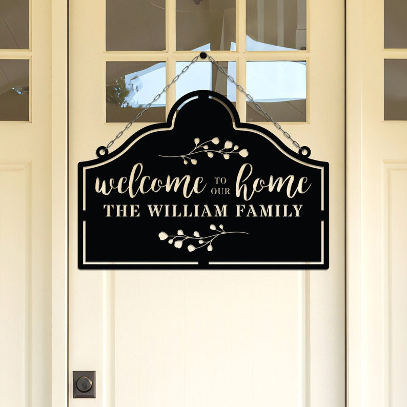 Personalized Family Door Sign Welcome To Our Home Door Hanger Sign For House House Decor Housewarming Gift Custom Name Sign