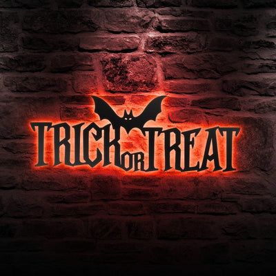 Trick Or Treat Halloween Sign Metal Wall Art WITH LED/WITHOUT LED Lights Halloween Metal Sign Decoration Halloween Wall Decor