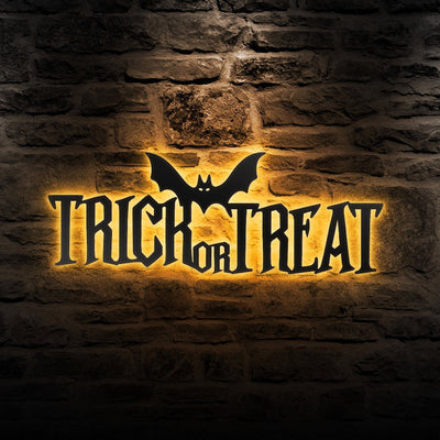 Trick Or Treat Halloween Sign Metal Wall Art WITH LED/WITHOUT LED Lights Halloween Metal Sign Decoration Halloween Wall Decor