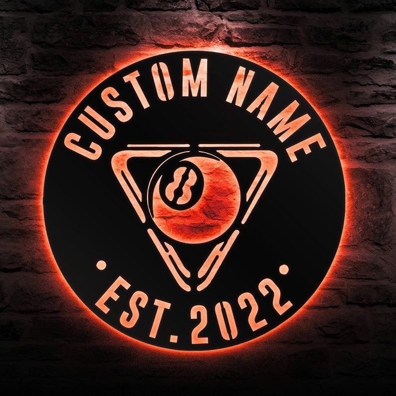 Custom Billiards Metal Wall Art Personalized Billiards Room Name Sign WITH LED/WITHOUT LED Lights Living Room Decor Pool Player Gift