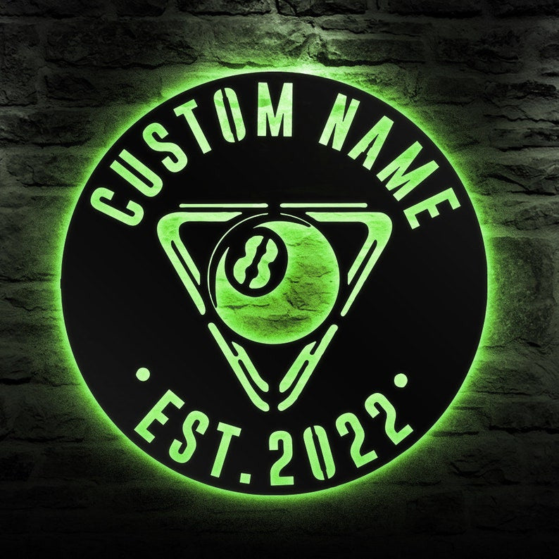 Custom Billiards Metal Wall Art Personalized Billiards Room Name Sign WITH LED/WITHOUT LED Lights Living Room Decor Pool Player Gift