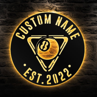 Custom Billiards Metal Wall Art Personalized Billiards Room Name Sign WITH LED/WITHOUT LED Lights Living Room Decor Pool Player Gift