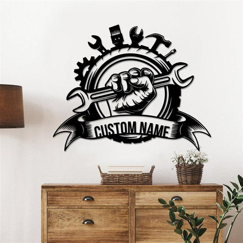 Personalized Garage Sign Garage Metal Wall Art WITH LED/WITHOUT LED Lights Repair Tools Mechanic Gift Fathers Day Gift Gift For Dad Garage Decor
