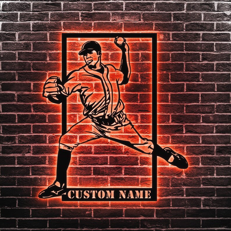 Custom Baseball Infielder Metal Wall Art Personalized Baseball Sign WITH LED/WITHOUT LED Lights Baseball Player Name Sign Gift