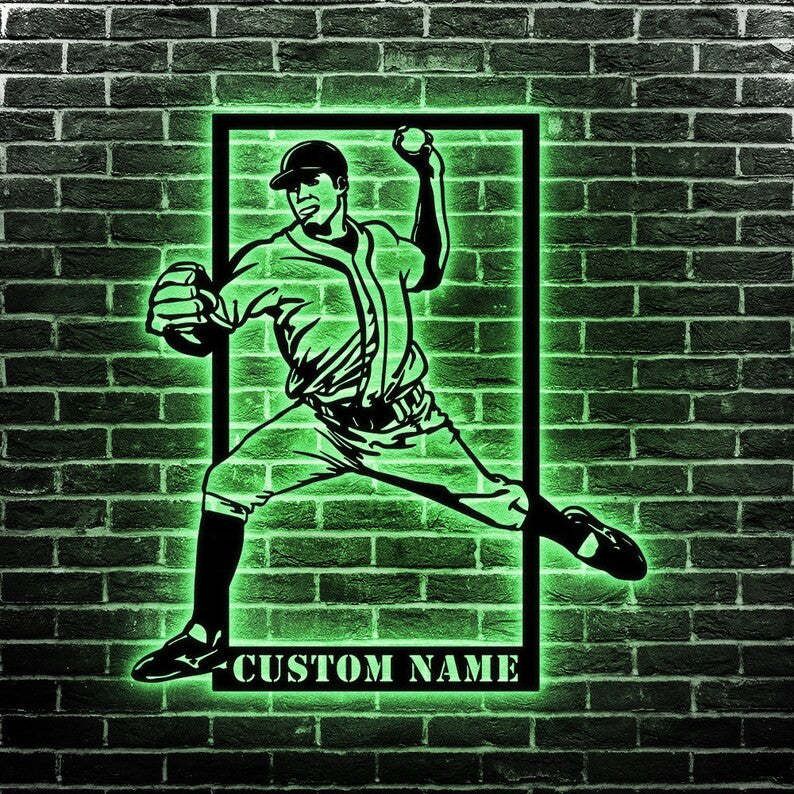 Custom Baseball Infielder Metal Wall Art Personalized Baseball Sign WITH LED/WITHOUT LED Lights Baseball Player Name Sign Gift