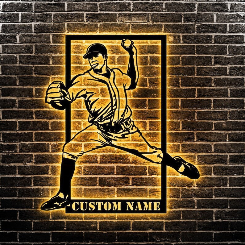 Custom Baseball Infielder Metal Wall Art Personalized Baseball Sign WITH LED/WITHOUT LED Lights Baseball Player Name Sign Gift