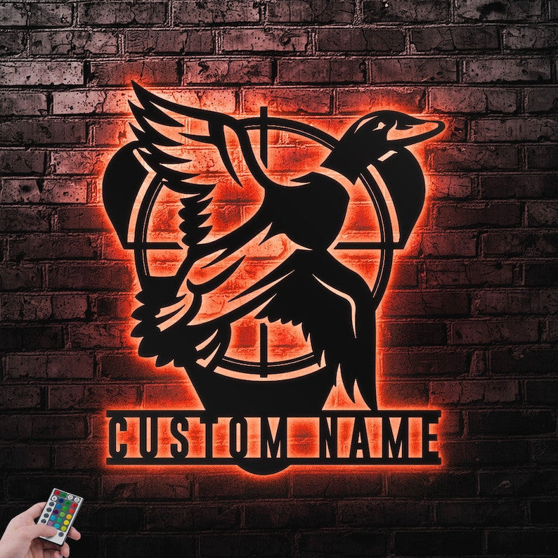 Custom Duck Hunting Metal Wall Art Personalized Hunting Lover Sign WITH LED/WITHOUT LED Lights Man Born To Hunt